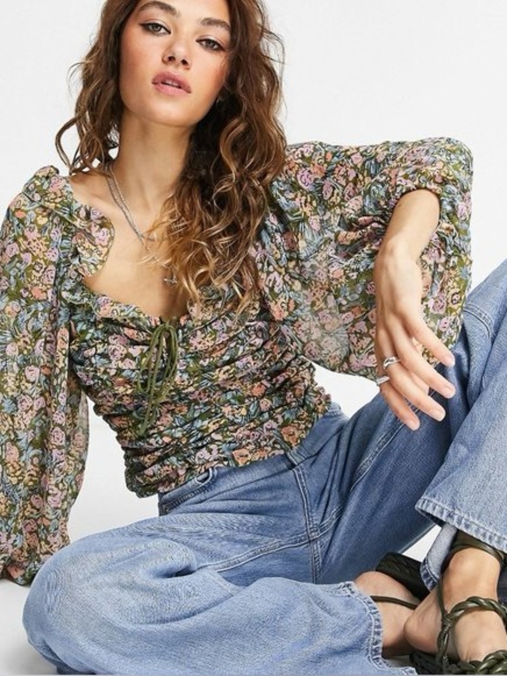 Free People Mabel Smocked Peasant Blouse in the Garden Combo floral‎ print